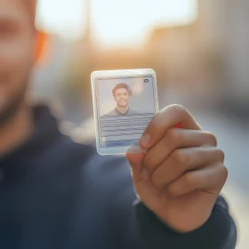 Hand Holding ID Card with Blurred Background