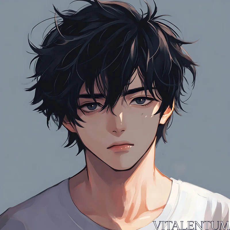 Contemplative Anime Character Illustration AI Image