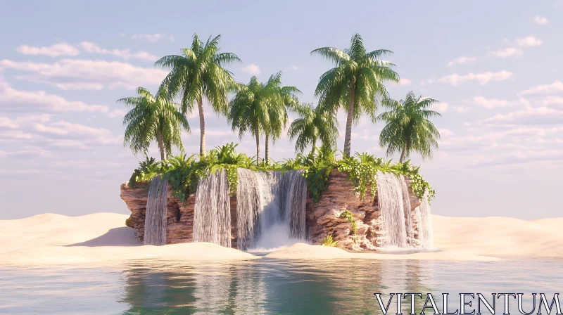 Serene Island Oasis with Cascading Waterfalls AI Image