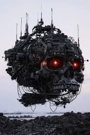 Hovering Technological Skull with Red Eyes