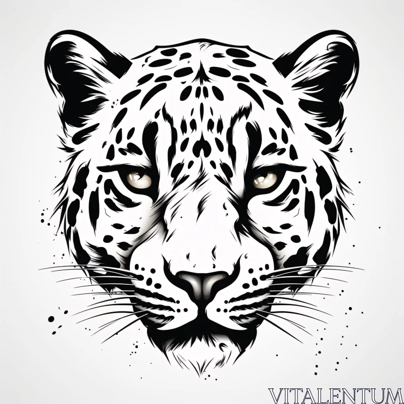 AI ART Illustrated Leopard Face in Black and White