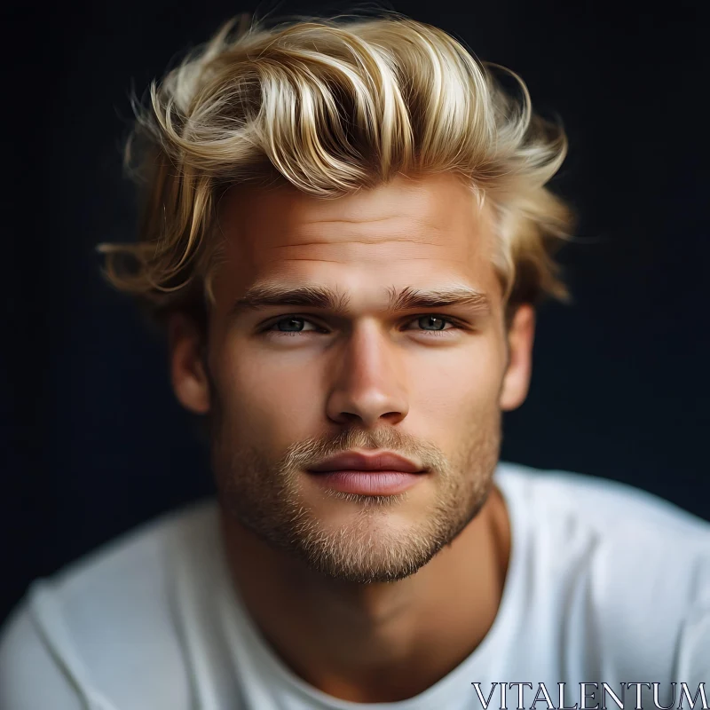 Detailed Man Portrait with Blonde Hair AI Image