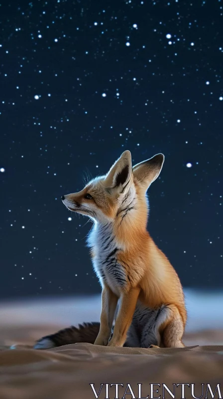 Fox Gazing at Stars in the Desert AI Image