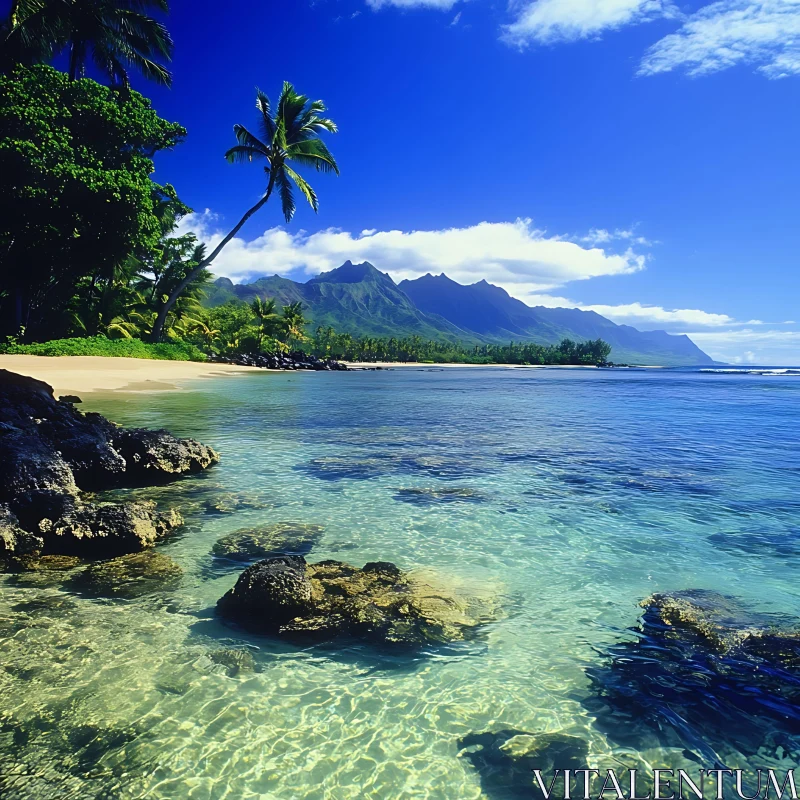 Tropical Island Paradise with Tranquil Waters AI Image