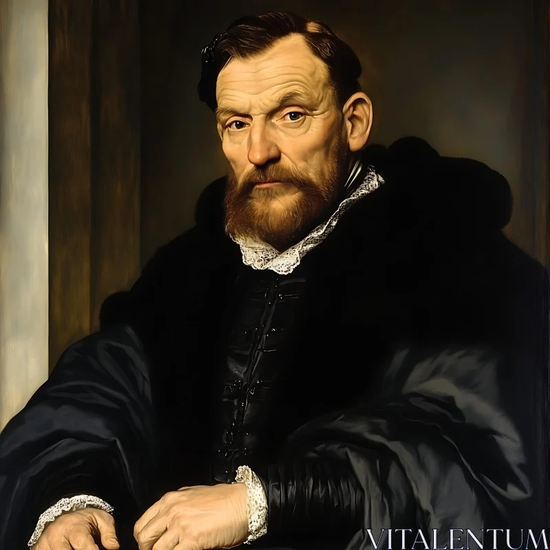 Portrait of a Distinguished Bearded Man in Dark Attire AI Image