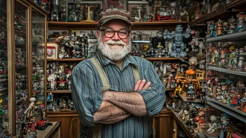 Vintage Collectibles Shop with Elderly Owner