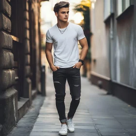 Street Casual: White T-Shirt and Black Jeans Look