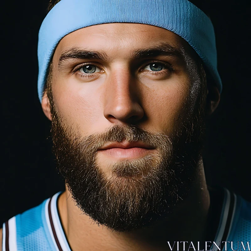 Focused Bearded Athlete with Blue Headband AI Image