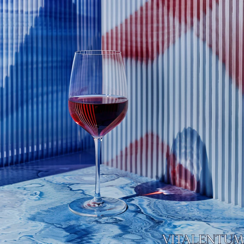 Wine Glass on Marble with Light Play AI Image