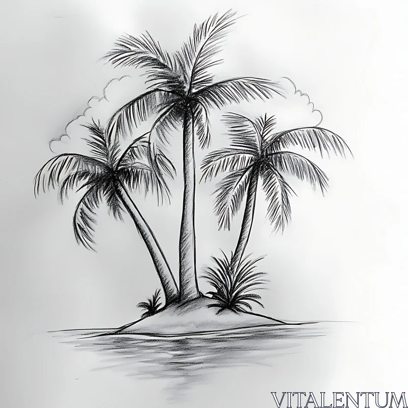 Minimalist Palm Tree Island Drawing AI Image