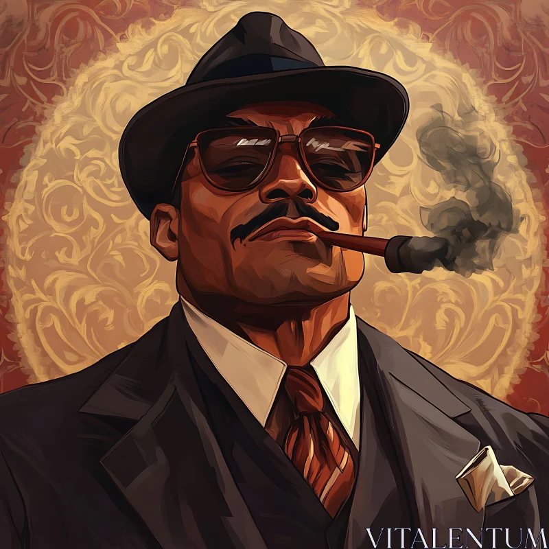 Elegant Portrait of a Man Smoking Cigar AI Image