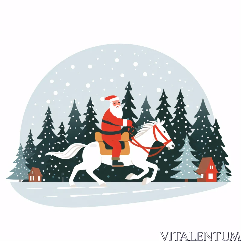 AI ART Festive Santa on Horse in Snowy Forest