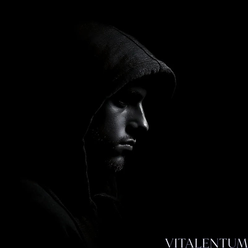 AI ART Enigmatic Hooded Silhouette in Darkness