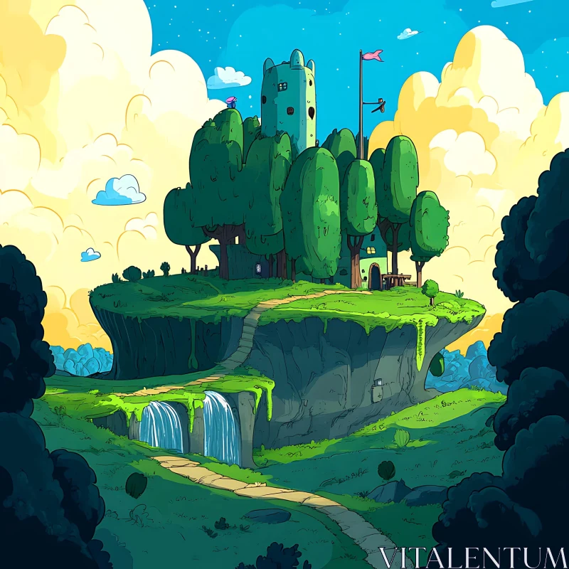 Castle on Floating Island Fantasy Art AI Image