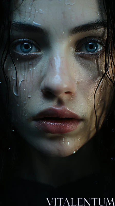 AI ART Emotive Female Close-Up with Water Droplets