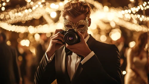 Masked Photographer at a Golden Event