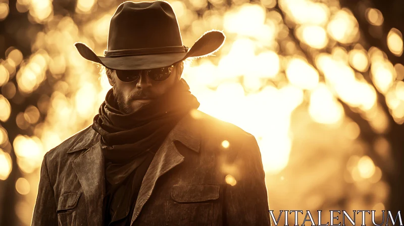 Enigmatic Cowboy at Sunset AI Image