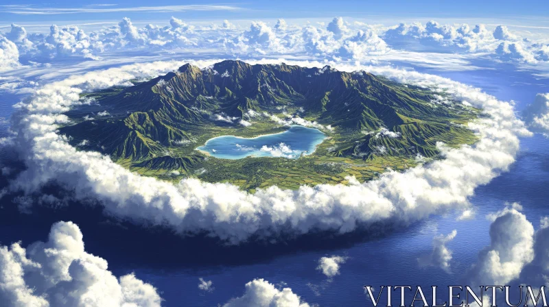 Volcanic Island with Cloud Ring AI Image