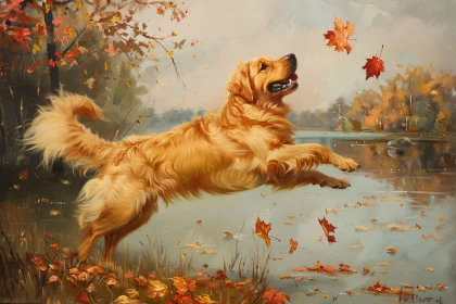 Joyful Dog in Autumn Scenery