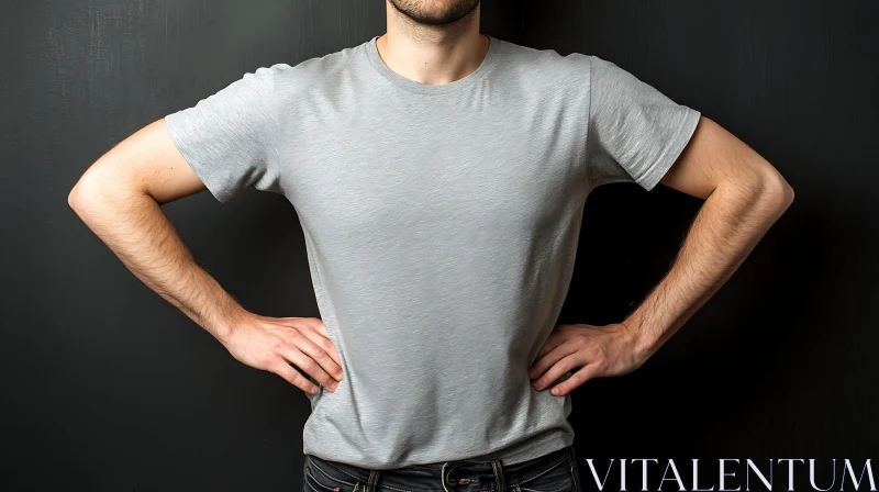 Casual Grey T-shirt Male Model AI Image