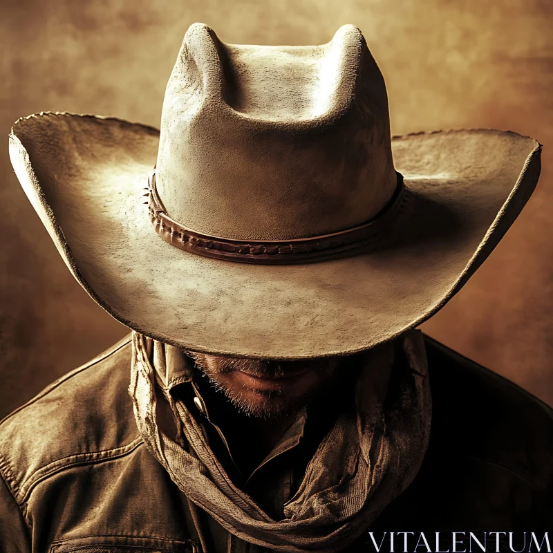 Cowboy Portrait with Wide-Brimmed Hat AI Image