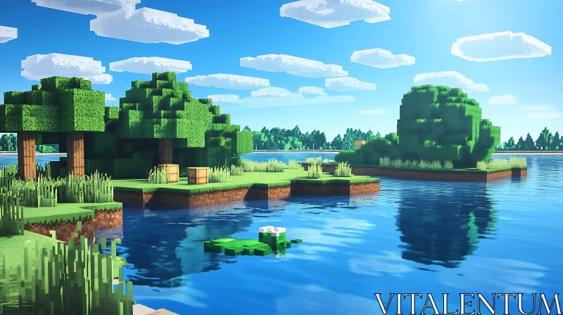 Scenic Pixel Art Lakeside View with Trees AI Image