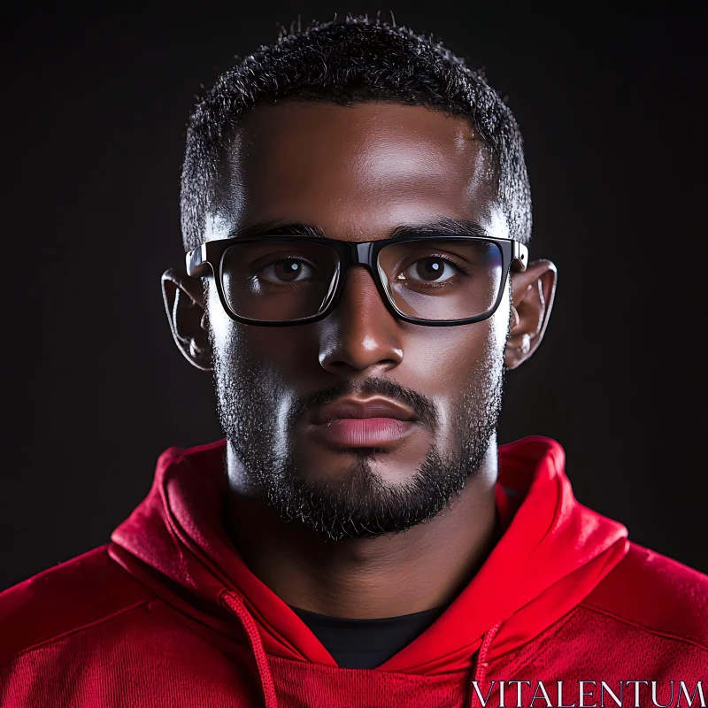 Man in Black Glasses with Red Hoodie AI Image