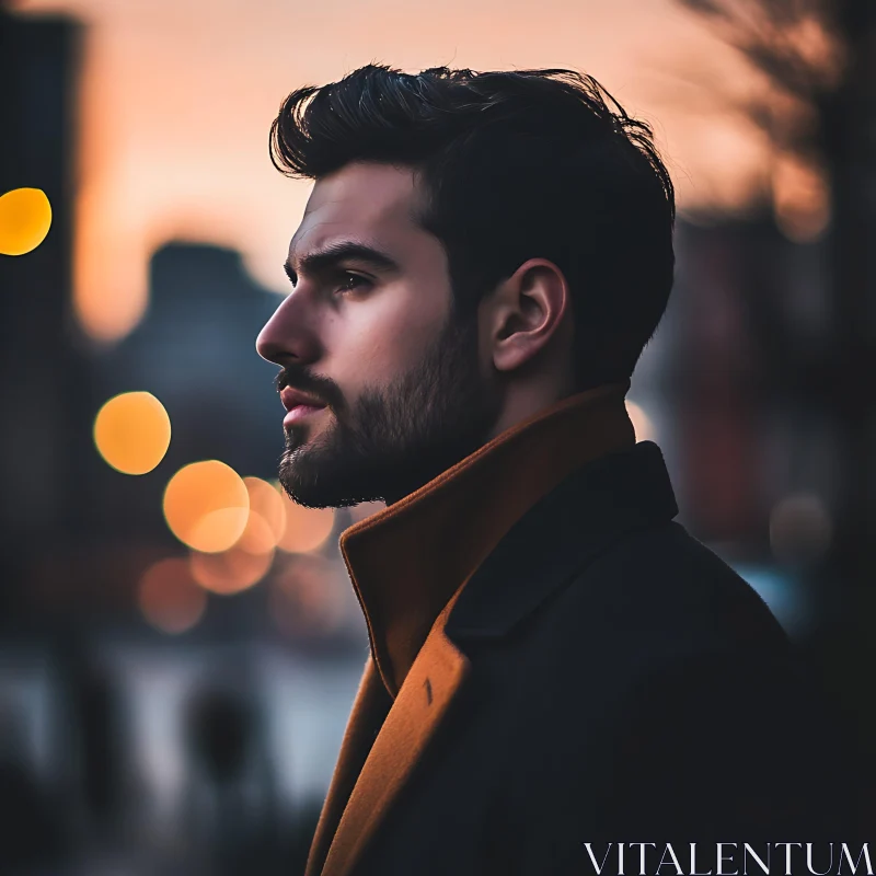 Profile of Thoughtful Man during Sunset AI Image