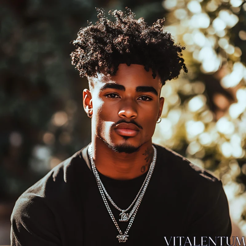 Outdoor Portrait of a Curly Haired Man AI Image