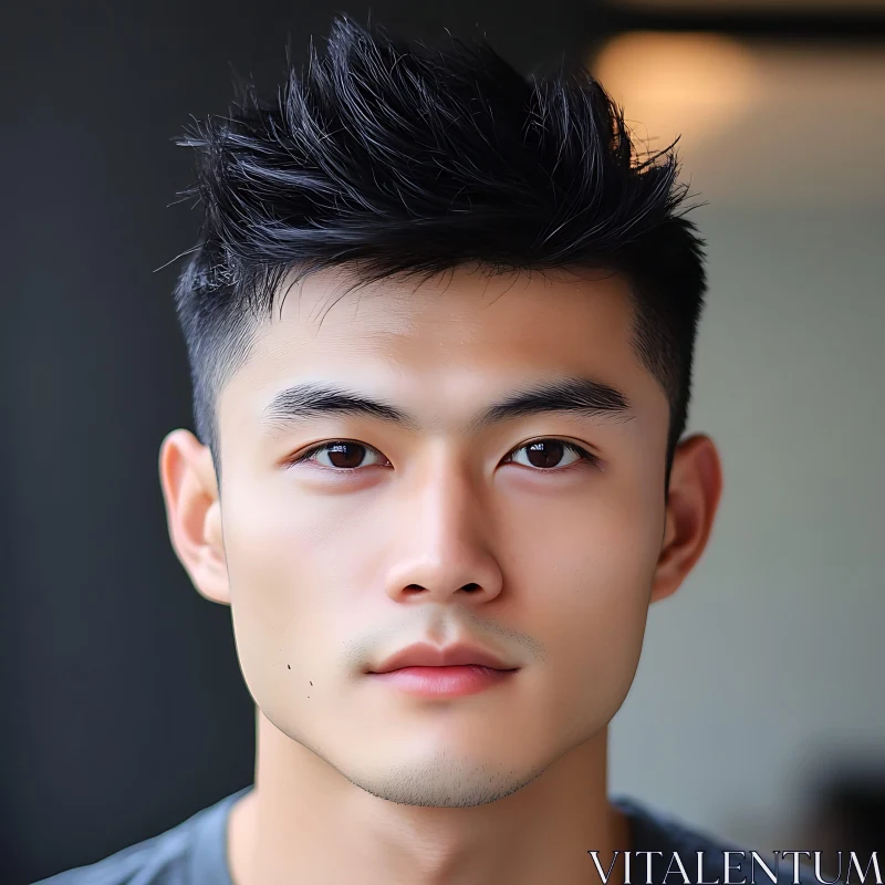 Young Man With Styled Short Black Hair AI Image