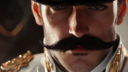 Military Man Close-Up with Mustache and Hat