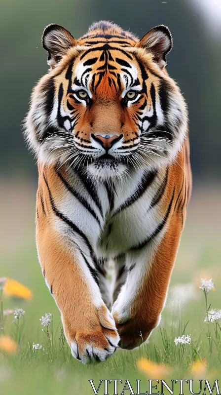 Confident Tiger Walking in Meadow AI Image