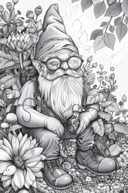 Charming Gnome Illustration in Monochrome