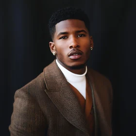 Man in Brown Tweed Blazer with Turtleneck