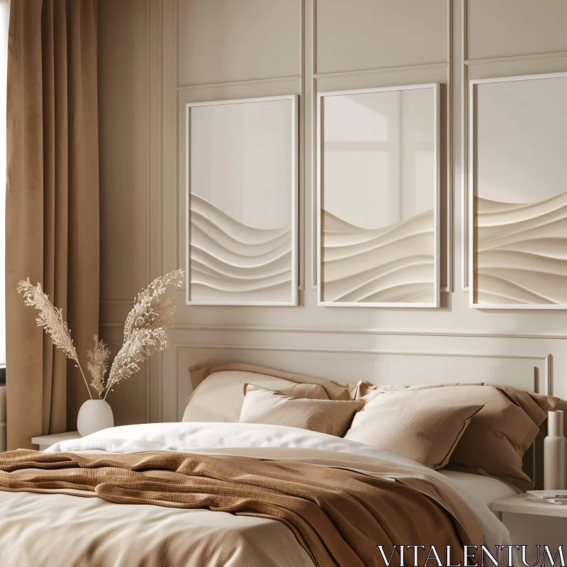 AI ART Sophisticated Bedroom Design with Wave Art