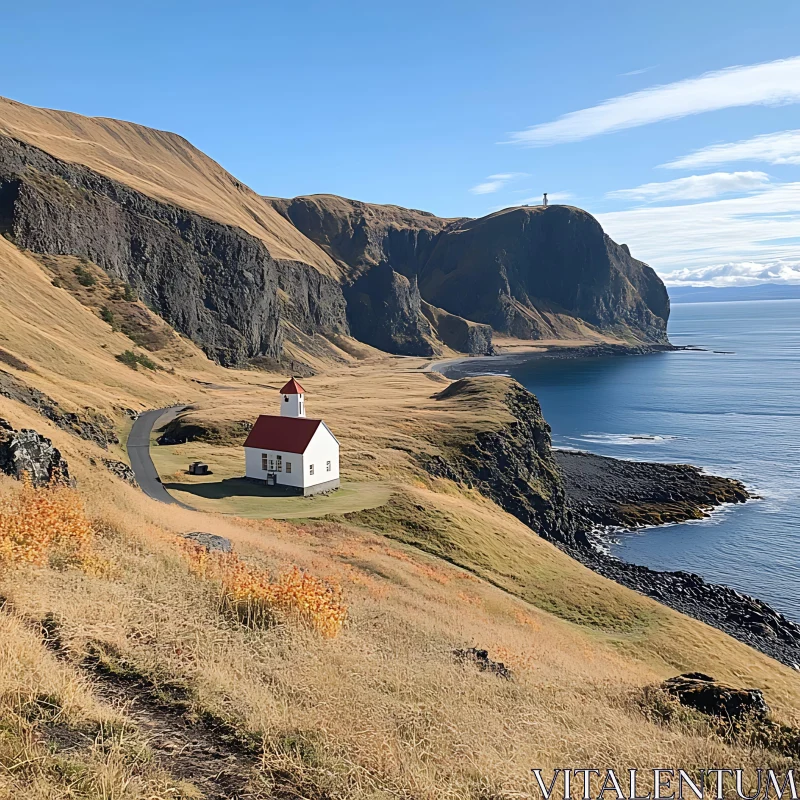 Tranquil Church by the Sea AI Image