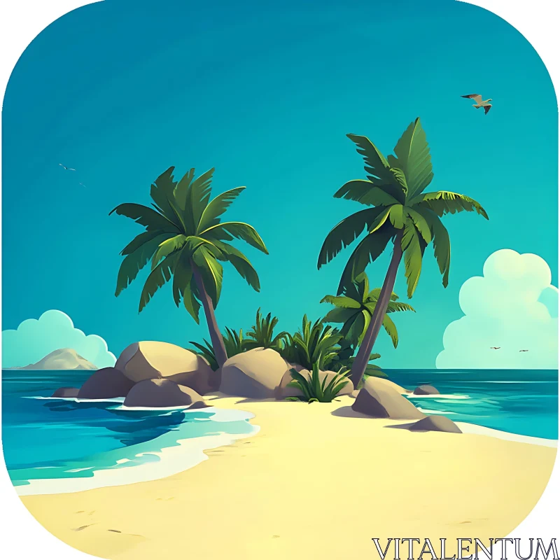 Tranquil Palm Beach on a Tropical Island AI Image