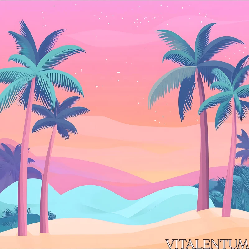 AI ART Pastel Tropical Beach at Sunset