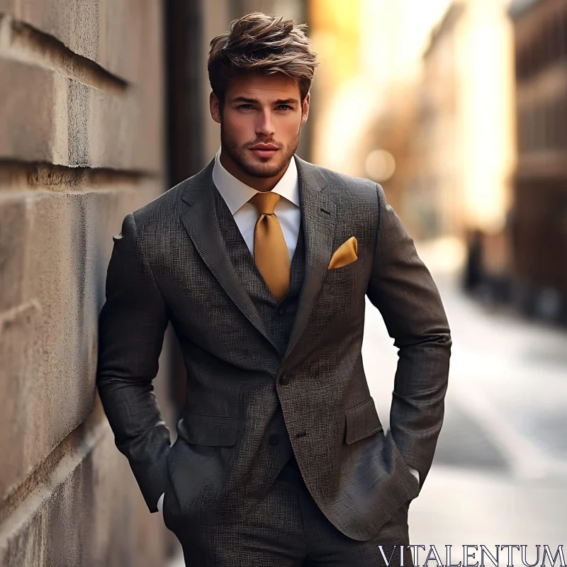 Elegantly Dressed Man in Cityscape AI Image