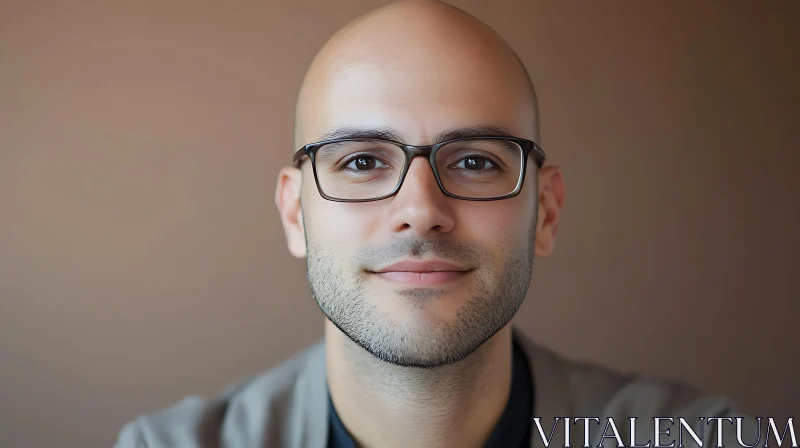 Smiling Bald Man with Glasses Close-Up AI Image