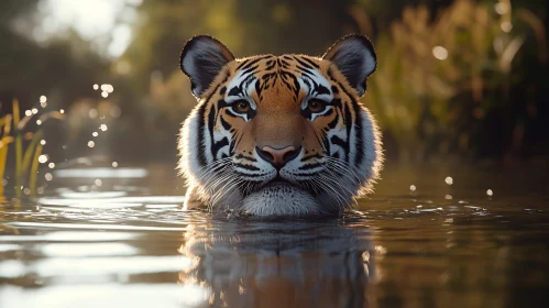 Graceful Tiger Gliding through Calm Water