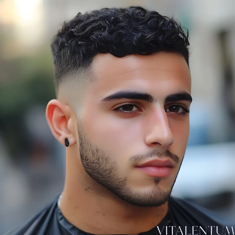 Man with Curly Hair and Beard Portrait AI Image