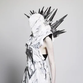 Sculptural Marble Fashion with Spiky Headpiece