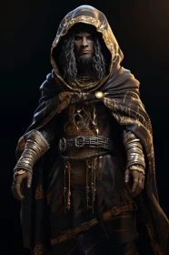 Enigmatic Cloaked Character with Golden Accents