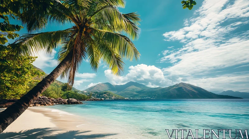 Tropical Paradise with Clear Waters and Mountains AI Image