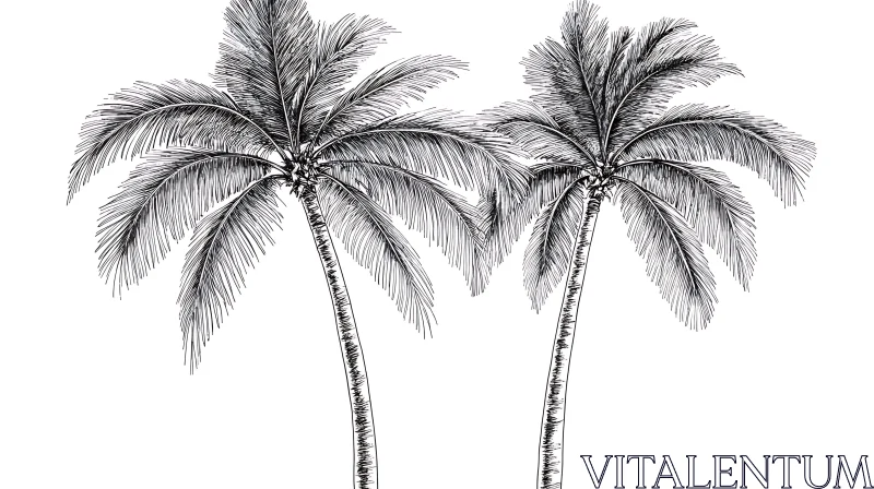 Intricate Sketch of Two Palm Trees AI Image