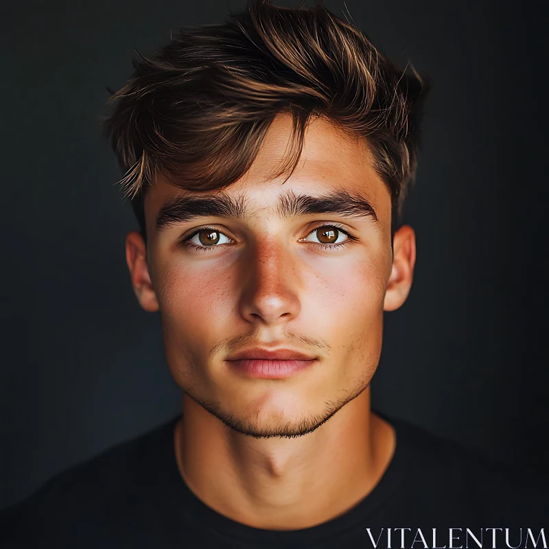 Intimate Close-Up of a Young Man's Face AI Image