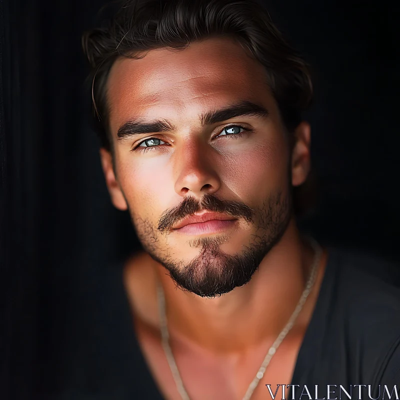 Close-up Portrait of a Bearded Man with Blue Eyes AI Image