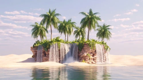 Serene Island Oasis with Cascading Waterfalls