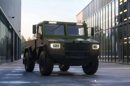 Military Vehicle in City Scene